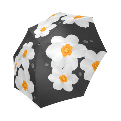White Orange Flowers on Black Foldable Umbrella (Model U01)