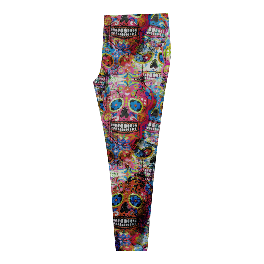 Colorfully Flower Power Skull Grunge Pattern Cassandra Women's Leggings (Model L01)