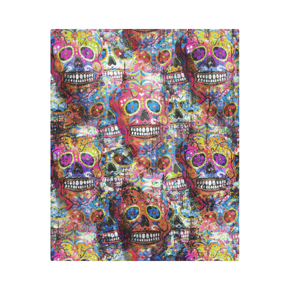 Colorfully Flower Power Skull Grunge Pattern Duvet Cover 86"x70" ( All-over-print)