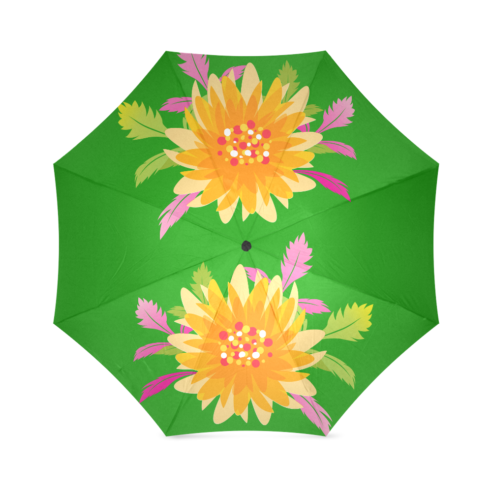 Pretty Big Flowers on Green Foldable Umbrella (Model U01)