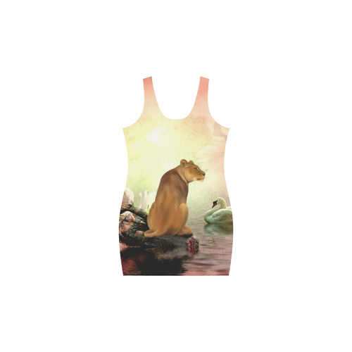 Awesome lioness in a fantasy world Medea Vest Dress (Model D06)