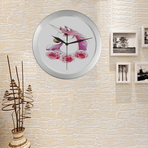 unicorn Silver Color Wall Clock