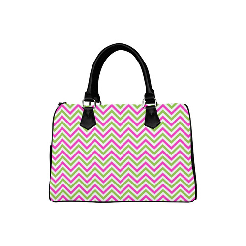 Pink Green White Chevron Boston Handbag (Model 1621)