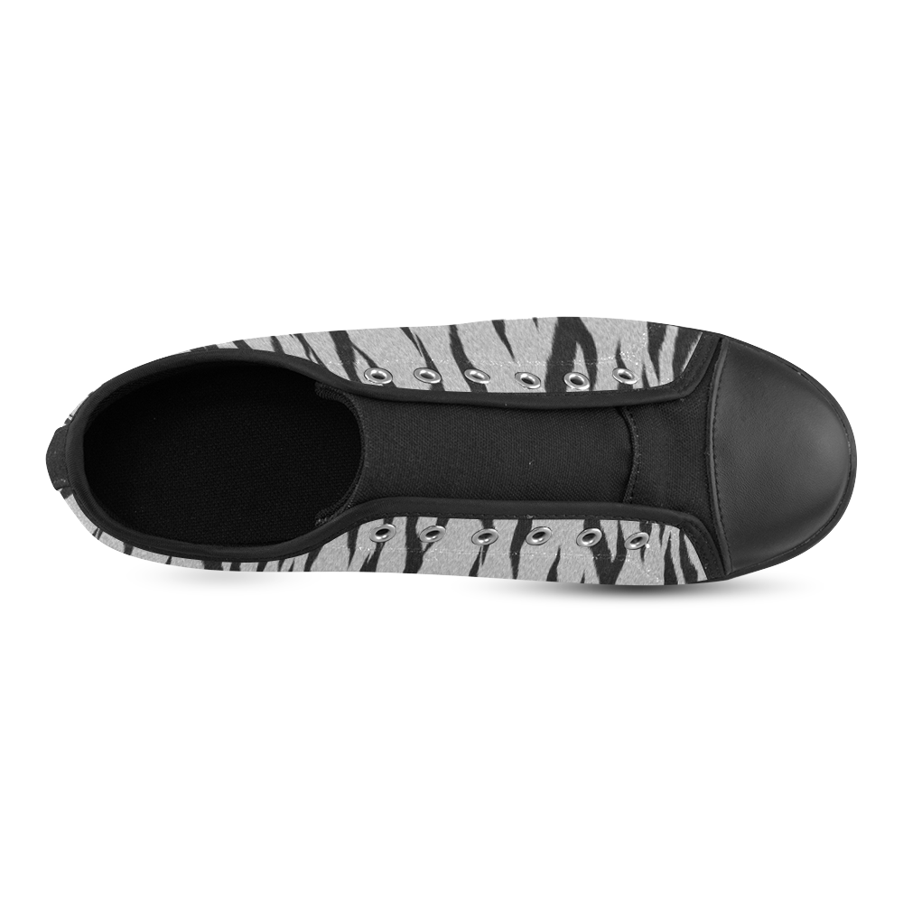 A Trendy Black Silver Big Cat Fur Texture Canvas Shoes for Women/Large Size (Model 016)