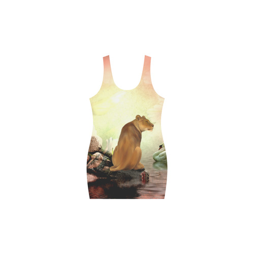 Awesome lioness in a fantasy world Medea Vest Dress (Model D06)