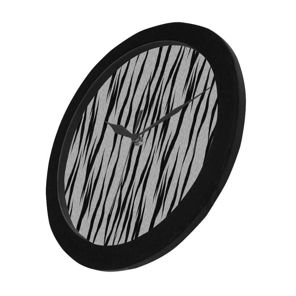 A Trendy Black Silver Big Cat Fur Texture Circular Plastic Wall clock