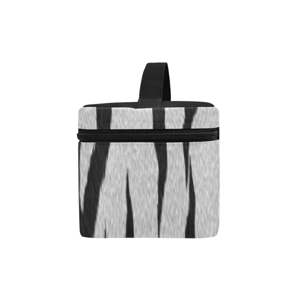 A Trendy Black Silver Big Cat Fur Texture Cosmetic Bag/Large (Model 1658)