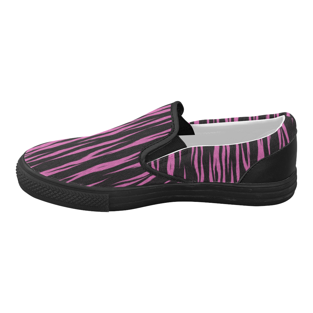 A Trendy Black Pink Big Cat Fur Texture Women's Slip-on Canvas Shoes (Model 019)