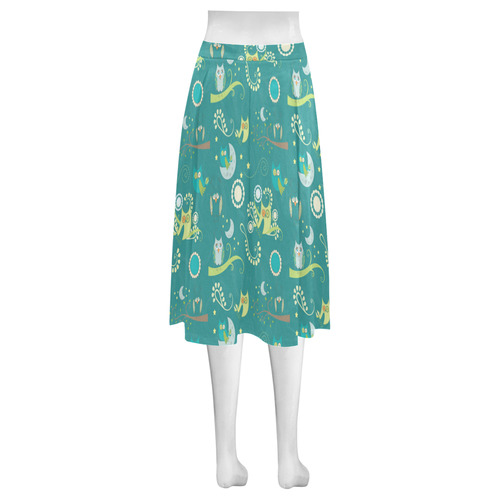 Cute colorful night Owls moons and flowers Mnemosyne Women's Crepe Skirt (Model D16)