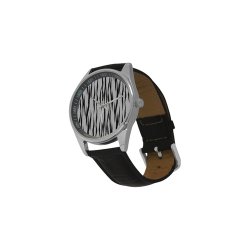A Trendy Black Silver Big Cat Fur Texture Men's Casual Leather Strap Watch(Model 211)