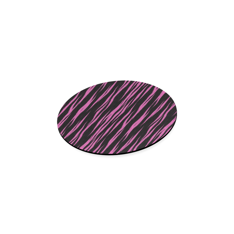 A Trendy Black Pink Big Cat Fur Texture Round Coaster