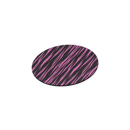 A Trendy Black Pink Big Cat Fur Texture Round Coaster