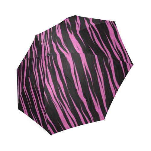 A Trendy Black Pink Big Cat Fur Texture Foldable Umbrella (Model U01)