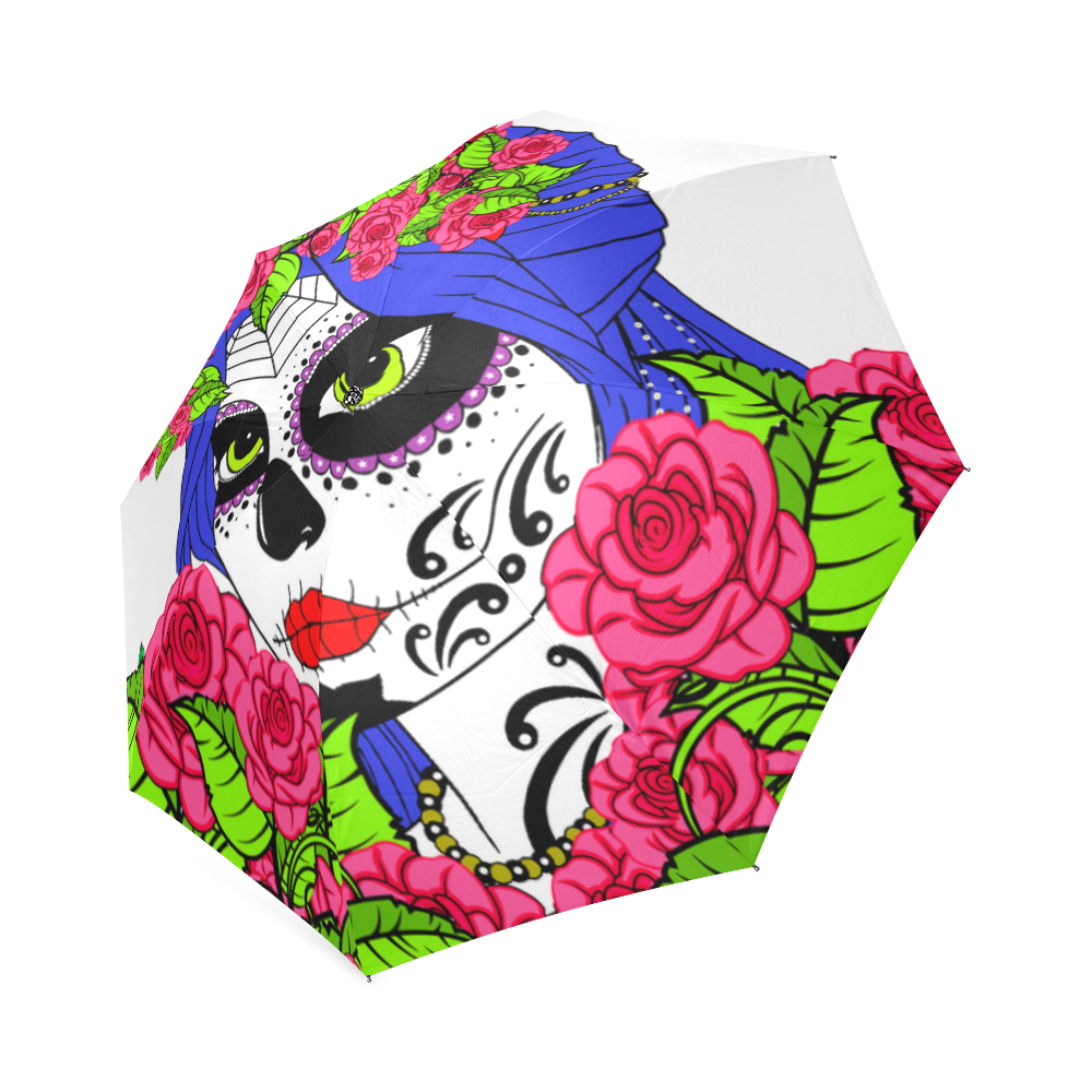 sugar skull pink roses Foldable Umbrella (Model U01)