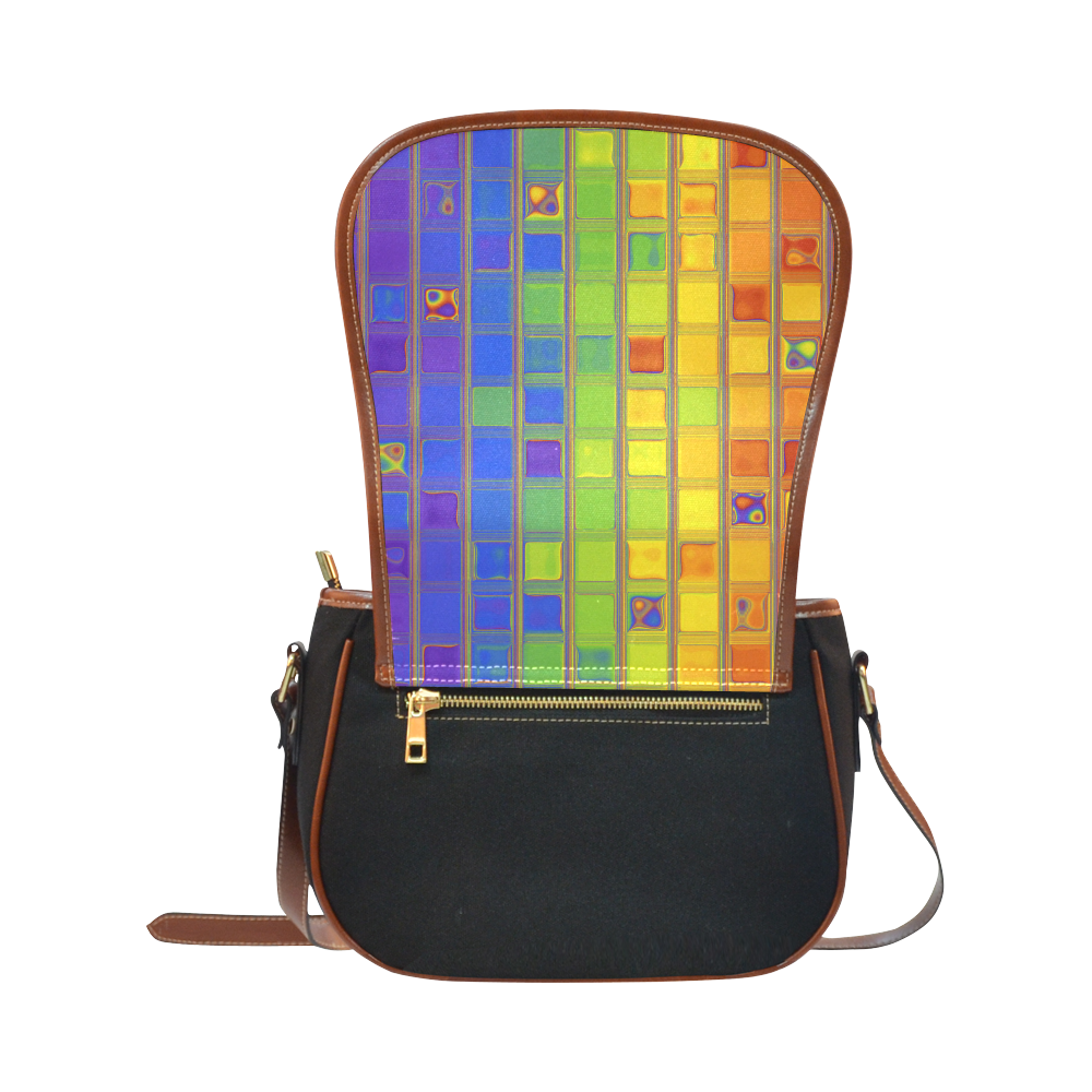 square rainbow Saddle Bag/Small (Model 1649)(Flap Customization)