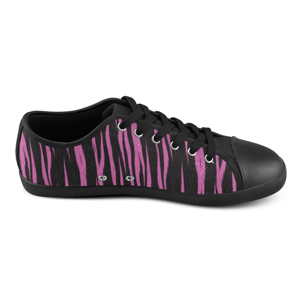 A Trendy Black Pink Big Cat Fur Texture Canvas Shoes for Women/Large Size (Model 016)
