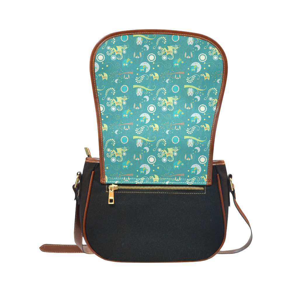 Cute colorful night Owls moons and flowers Saddle Bag/Small (Model 1649)(Flap Customization)