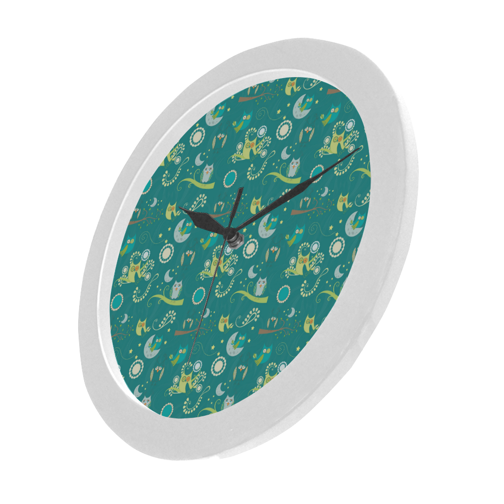 Cute colorful night Owls moons and flowers Circular Plastic Wall clock