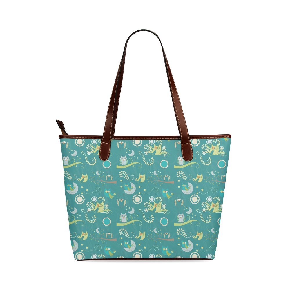 Cute colorful night Owls moons and flowers Shoulder Tote Bag (Model 1646)