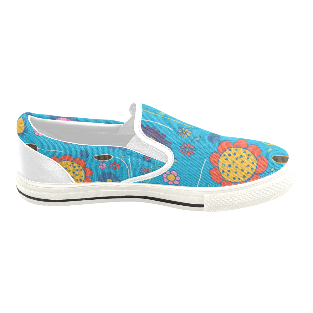spring flower blue Slip-on Canvas Shoes for Kid (Model 019)