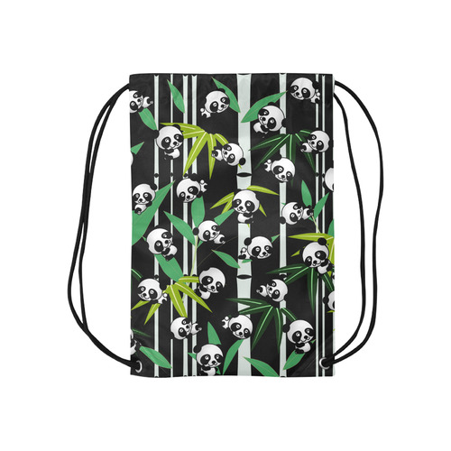 Satisfied and Happy Panda Babies on Bamboo Small Drawstring Bag Model 1604 (Twin Sides) 11"(W) * 17.7"(H)
