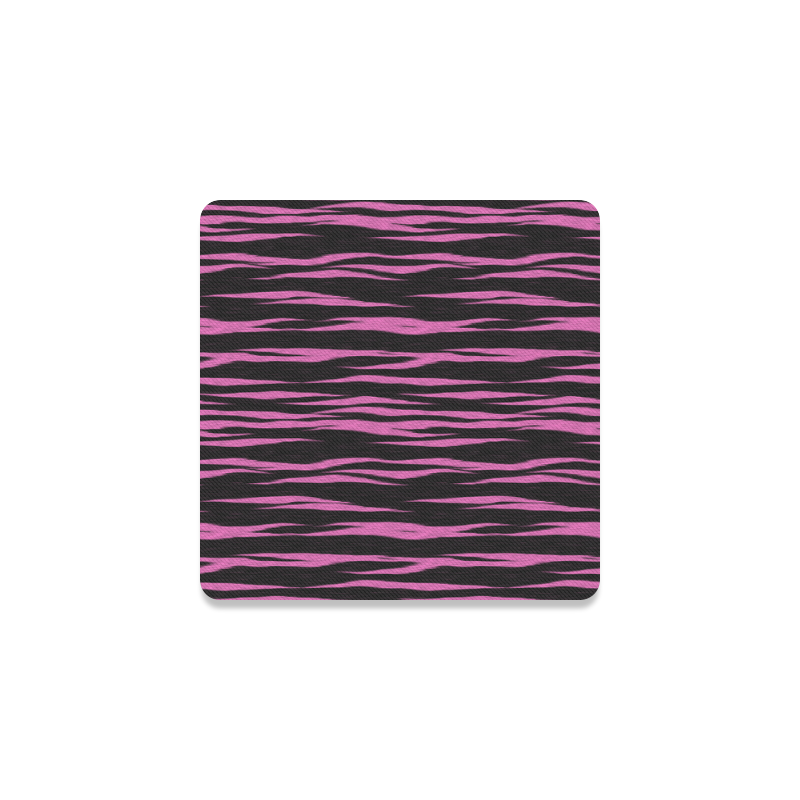 A Trendy Black Pink Big Cat Fur Texture Square Coaster