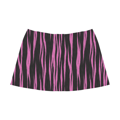 A Trendy Black Pink Big Cat Fur Texture Mnemosyne Women's Crepe Skirt (Model D16)