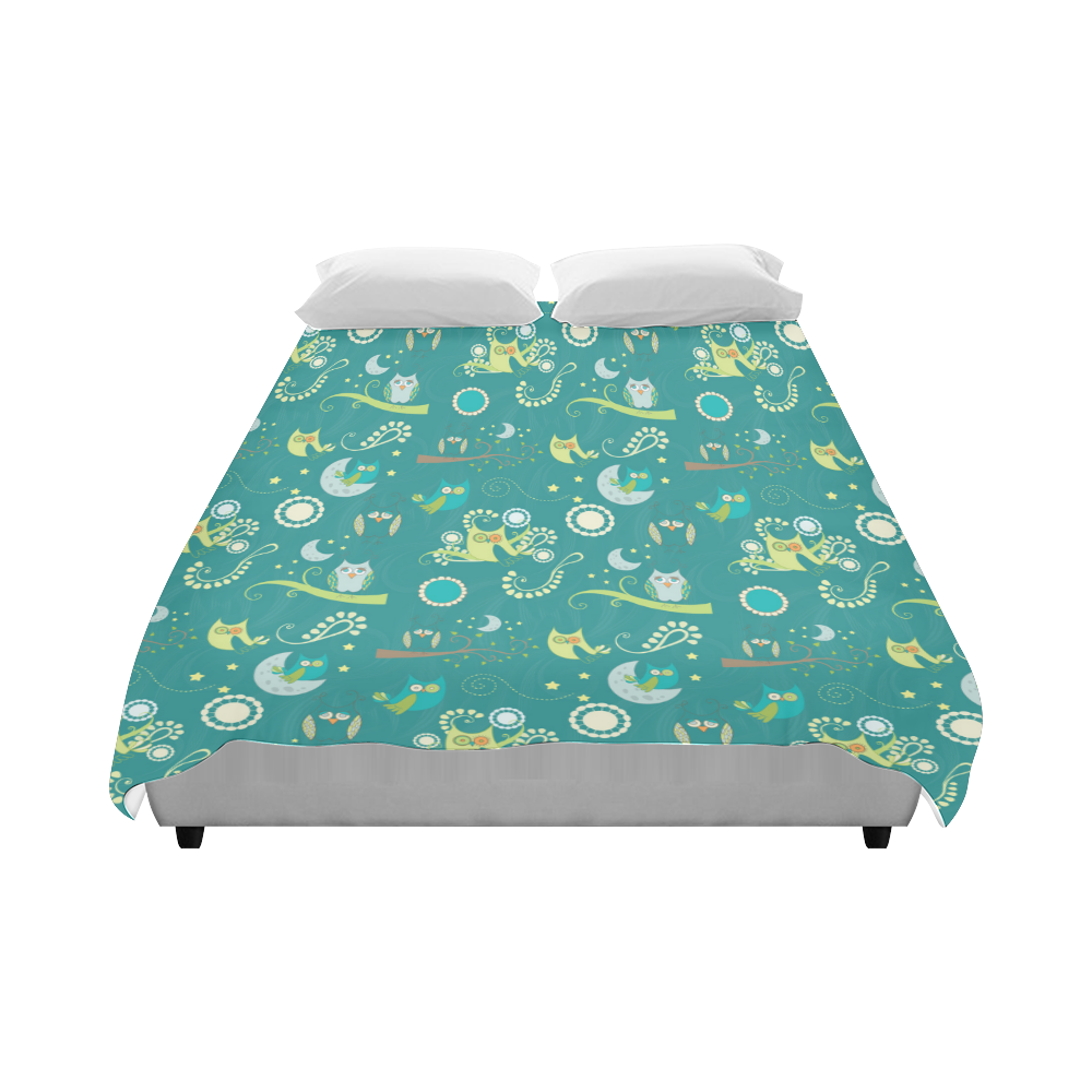 Cute colorful night Owls moons and flowers Duvet Cover 86"x70" ( All-over-print)