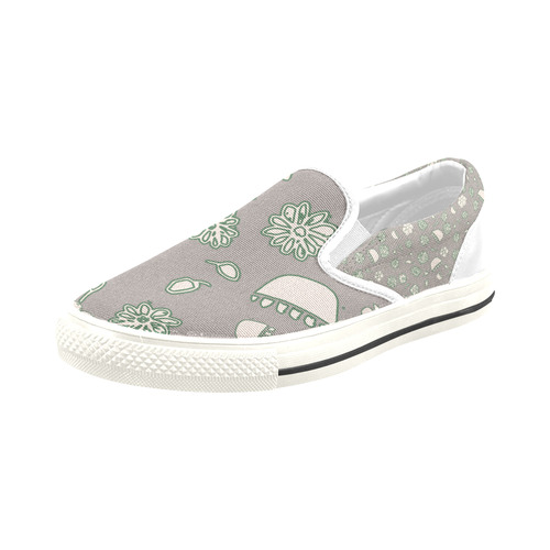 floral gray and green Slip-on Canvas Shoes for Kid (Model 019)