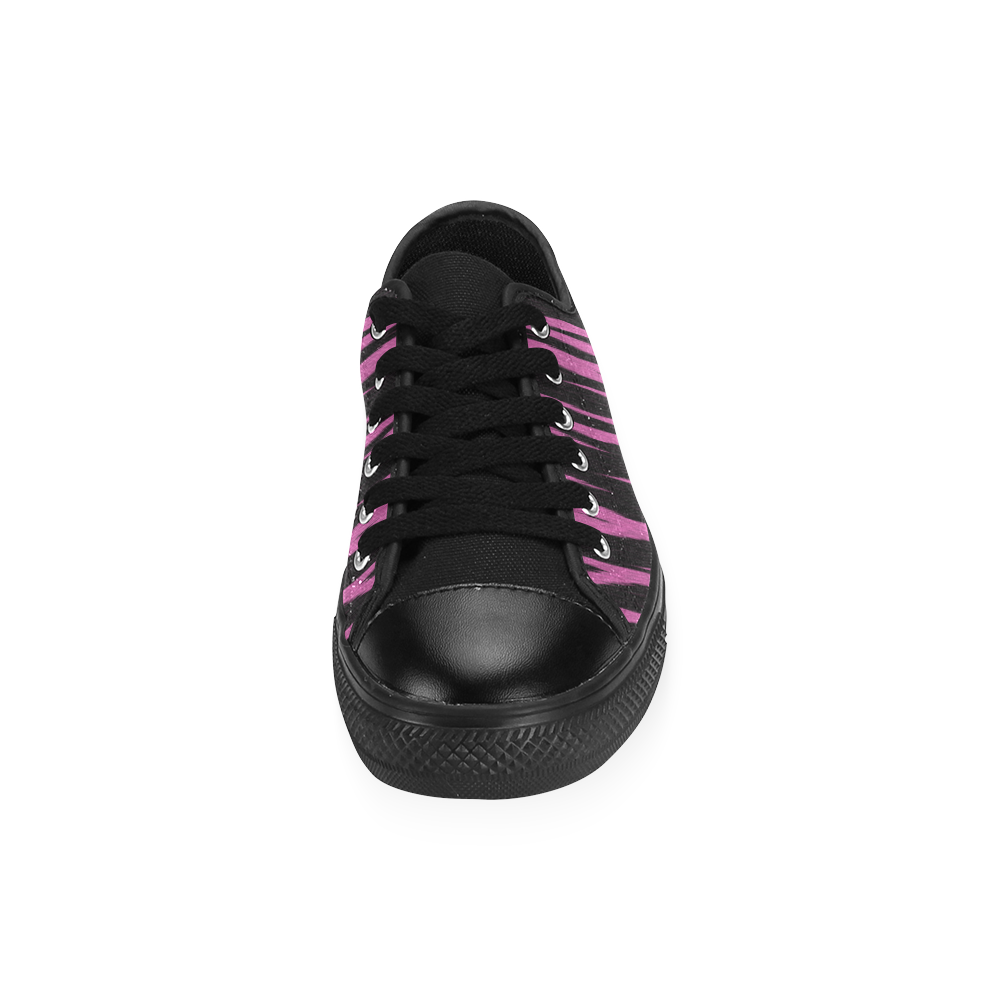 A Trendy Black Pink Big Cat Fur Texture Low Top Canvas Shoes for Kid (Model 018)