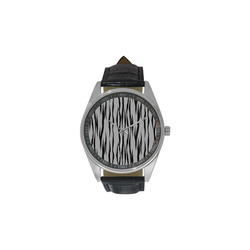 A Trendy Black Silver Big Cat Fur Texture Men's Casual Leather Strap Watch(Model 211)