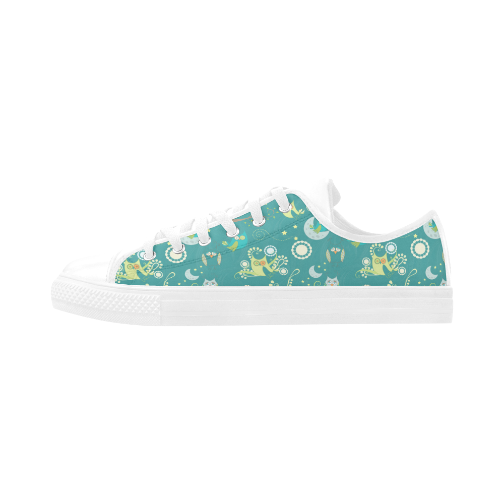 Cute colorful night Owls moons and flowers Aquila Microfiber Leather Women's Shoes (Model 031)