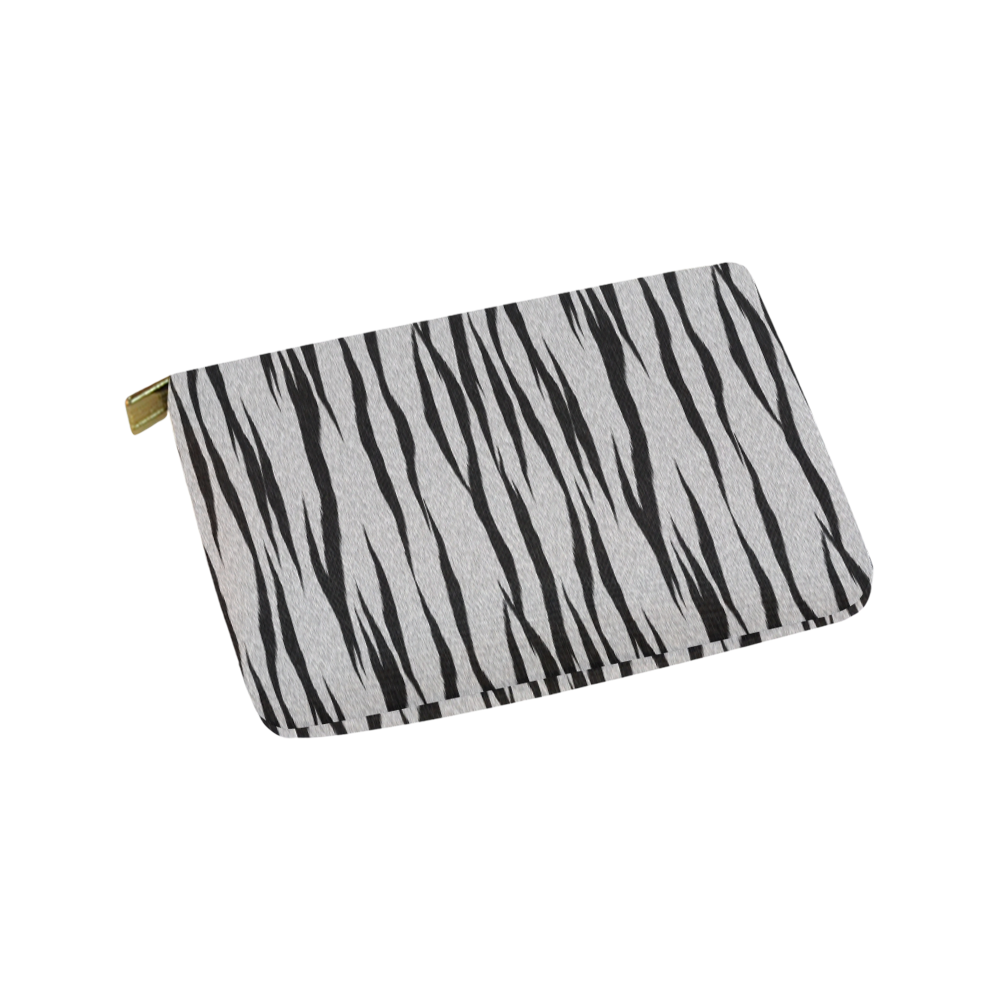 A Trendy Black Silver Big Cat Fur Texture Carry-All Pouch 9.5''x6''