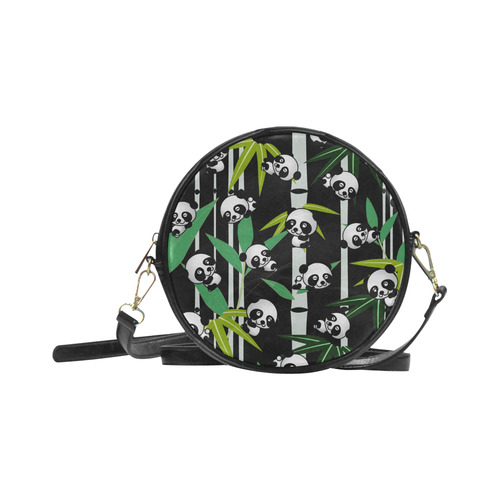 Satisfied and Happy Panda Babies on Bamboo Round Sling Bag (Model 1647)