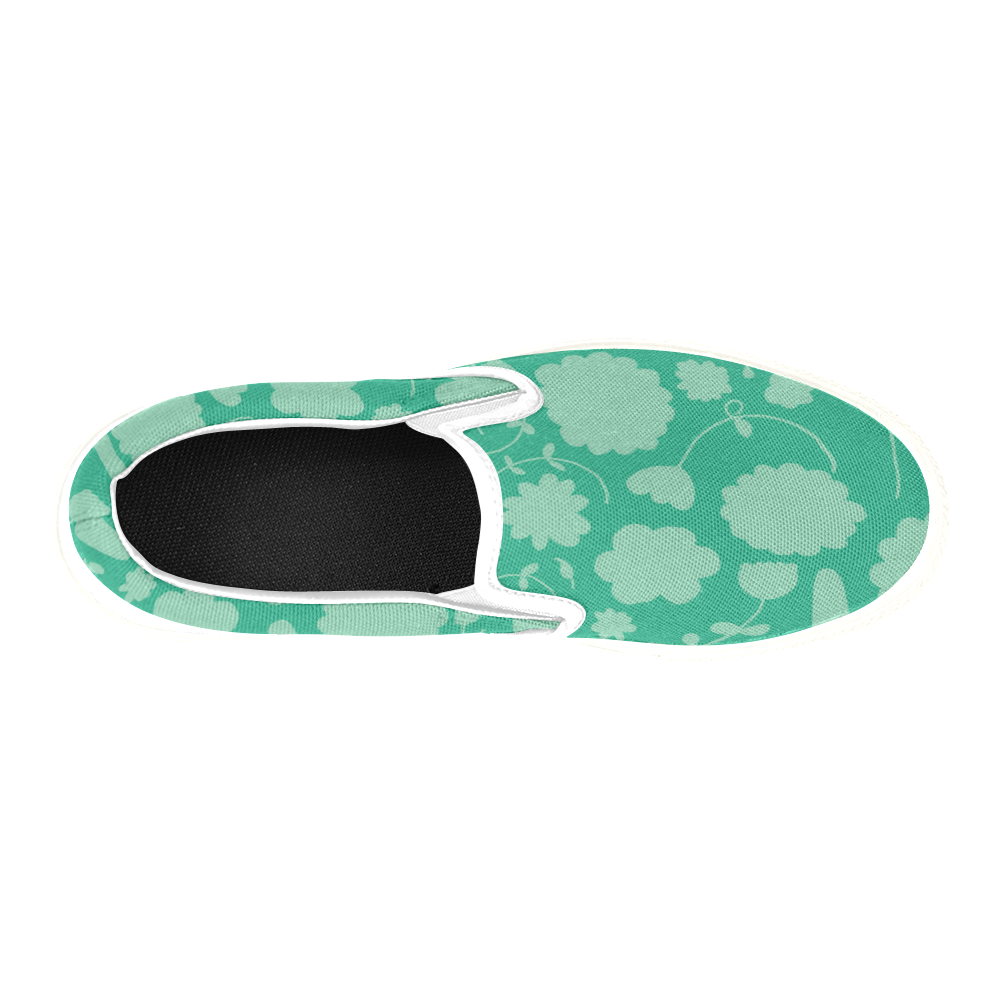 spring flower green Slip-on Canvas Shoes for Kid (Model 019)