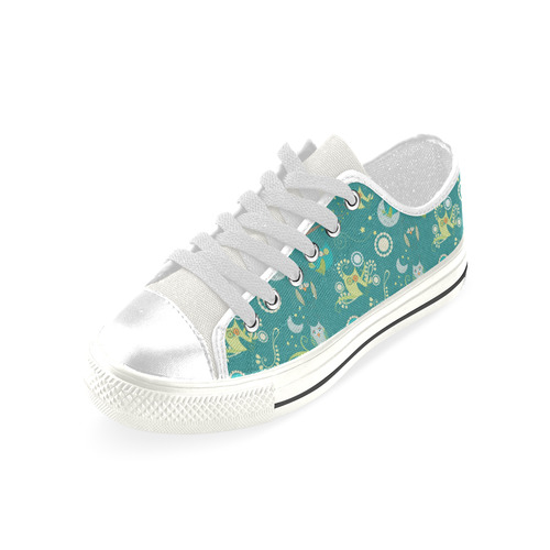 Cute colorful night Owls moons and flowers Low Top Canvas Shoes for Kid (Model 018)