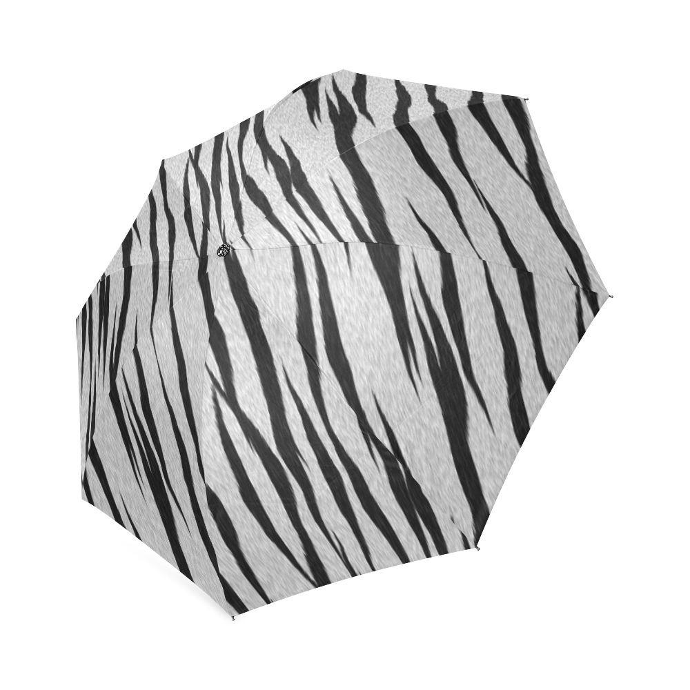 A Trendy Black Silver Big Cat Fur Texture Foldable Umbrella (Model U01)