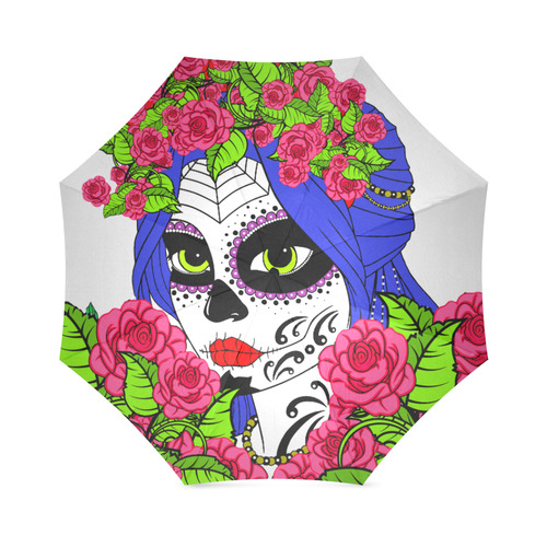 sugar skull pink roses Foldable Umbrella (Model U01)