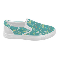 Cute colorful night Owls moons and flowers Women's Slip-on Canvas Shoes (Model 019)