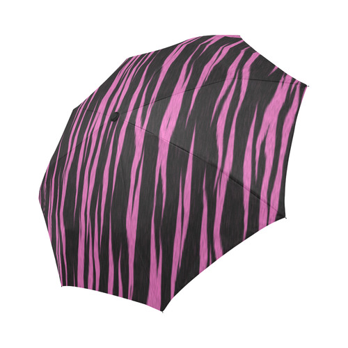 A Trendy Black Pink Big Cat Fur Texture Auto-Foldable Umbrella (Model U04)