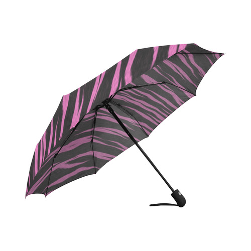 A Trendy Black Pink Big Cat Fur Texture Auto-Foldable Umbrella (Model U04)