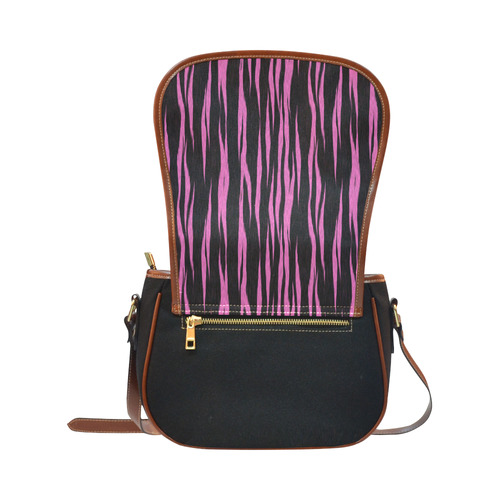 A Trendy Black Pink Big Cat Fur Texture Saddle Bag/Small (Model 1649)(Flap Customization)