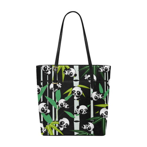 Satisfied and Happy Panda Babies on Bamboo Euramerican Tote Bag/Small (Model 1655)