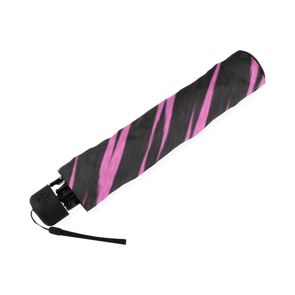 A Trendy Black Pink Big Cat Fur Texture Foldable Umbrella (Model U01)