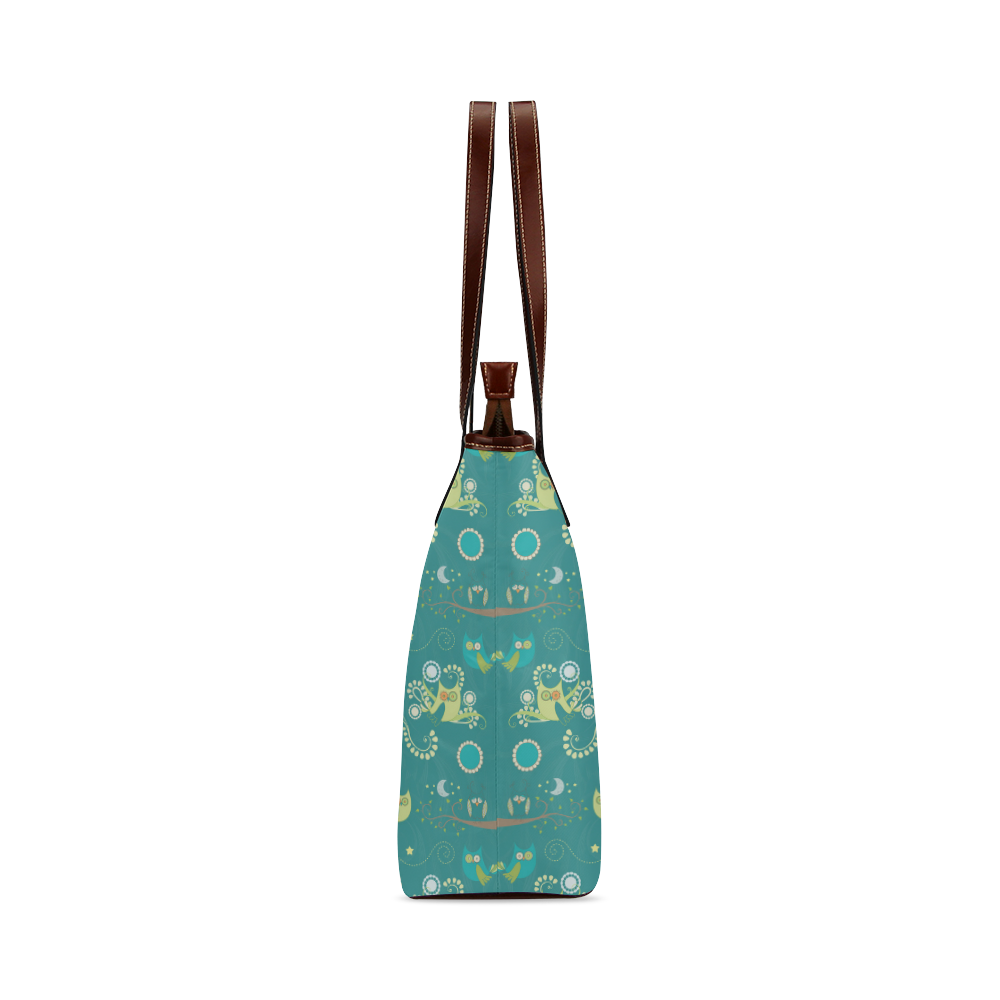 Cute colorful night Owls moons and flowers Shoulder Tote Bag (Model 1646)
