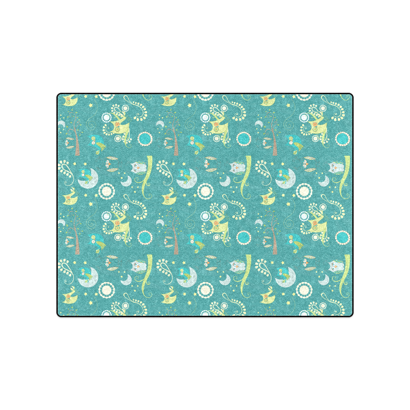 Cute colorful night Owls moons and flowers Blanket 50"x60"