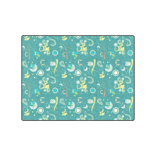 Cute colorful night Owls moons and flowers Blanket 50"x60"