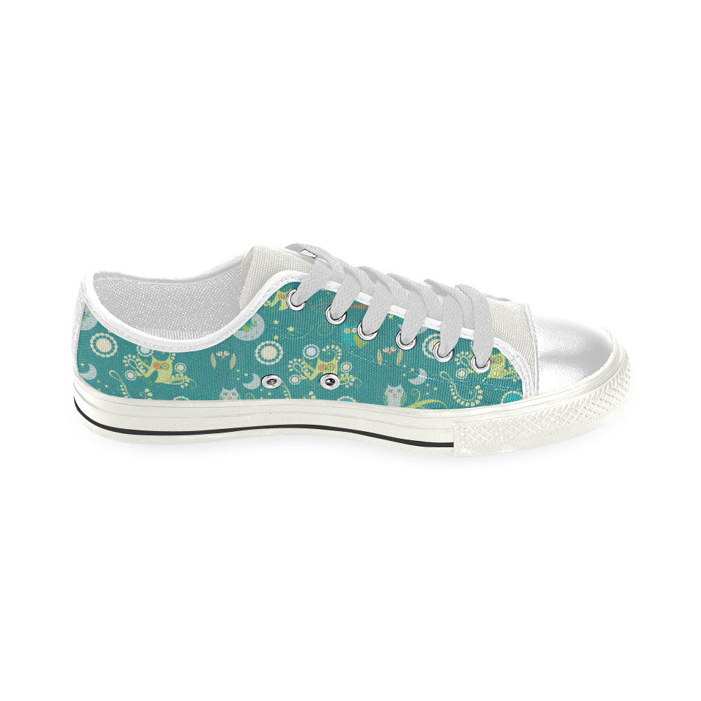 Cute colorful night Owls moons and flowers Low Top Canvas Shoes for Kid (Model 018)