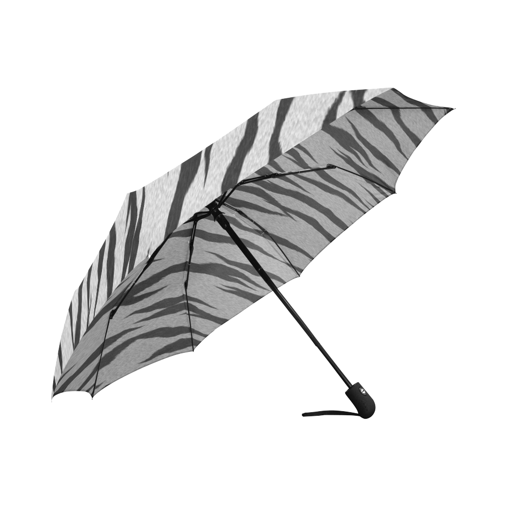 A Trendy Black Silver Big Cat Fur Texture Auto-Foldable Umbrella (Model U04)