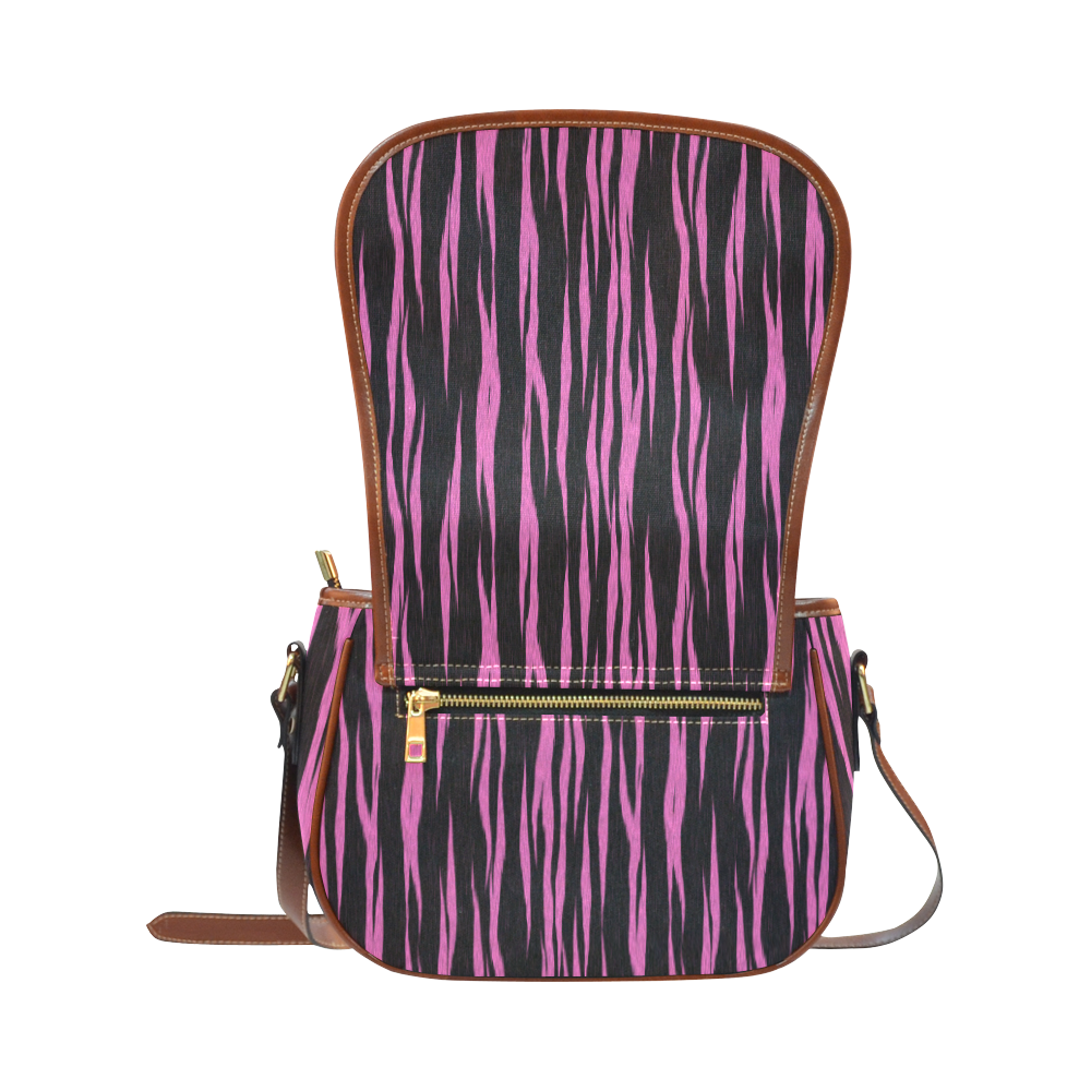 A Trendy Black Pink Big Cat Fur Texture Saddle Bag/Large (Model 1649)